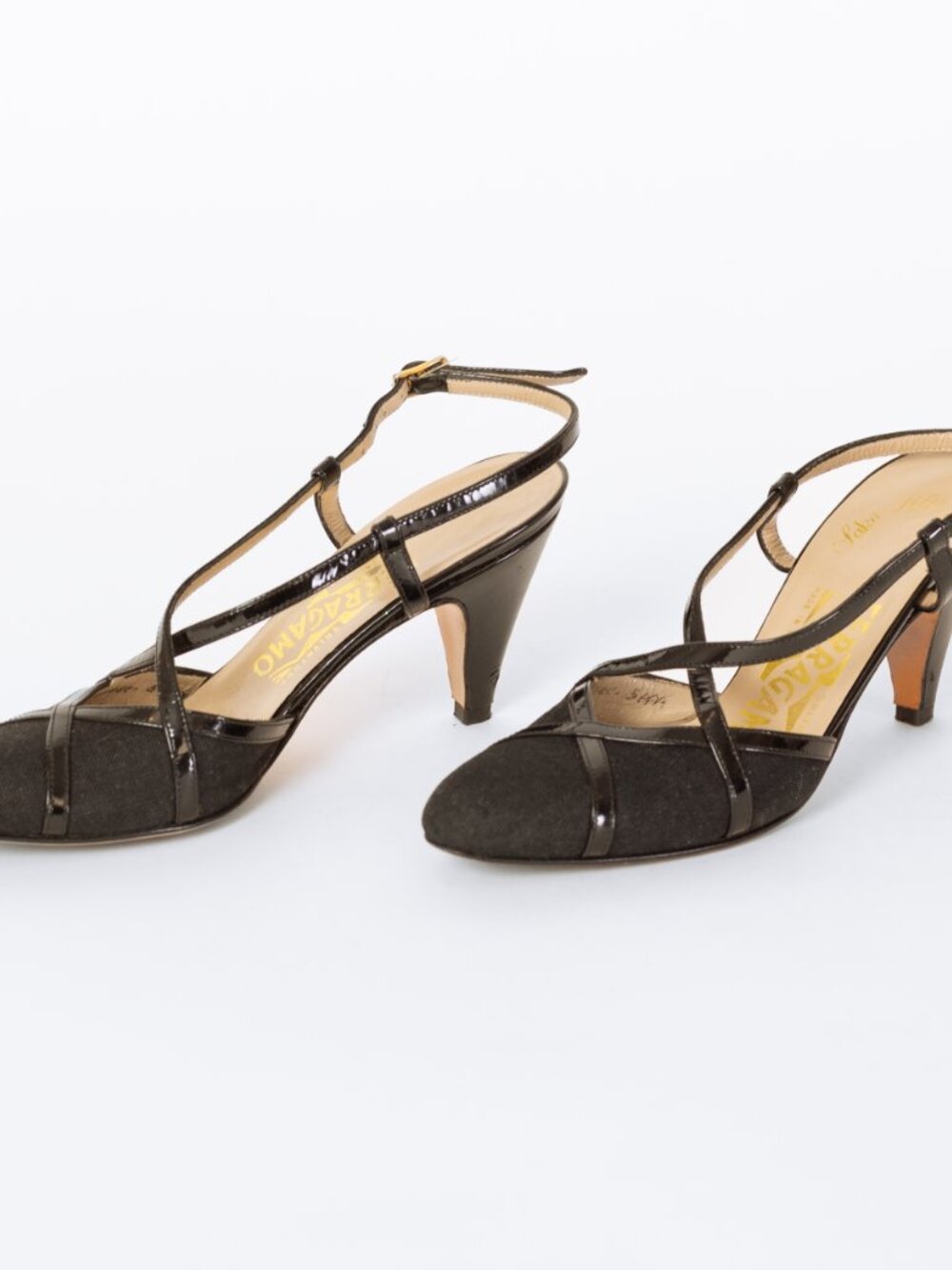 Vintage Ferragamo 90s Black Strappy Slingback Heels - Size 5 - Picture 3 of 6
